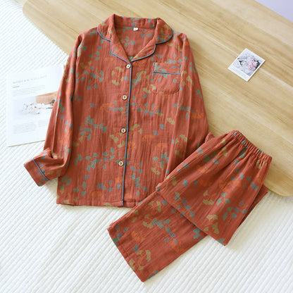Loungewear-Set aus Baumwolle mit Ginkgo-Reversausschnitt