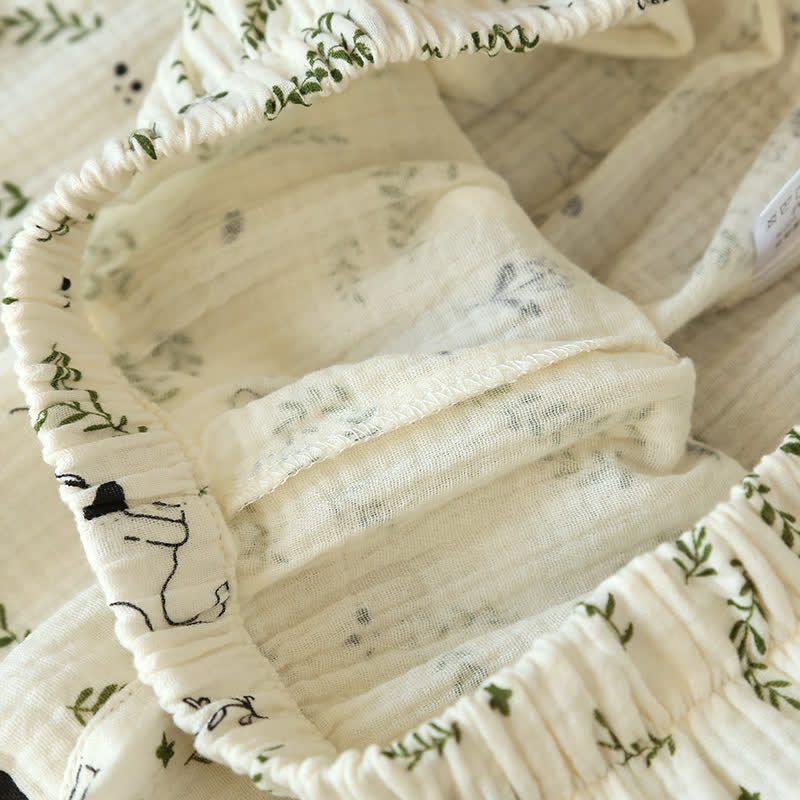 Süßes Pyjama-Set aus Baumwolle mit Katze und Blatt