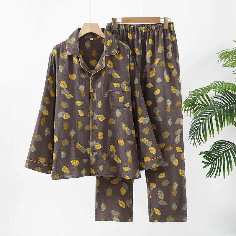 Luxuriöses Pyjama-Set aus Muschelbaumwolle mit Revers