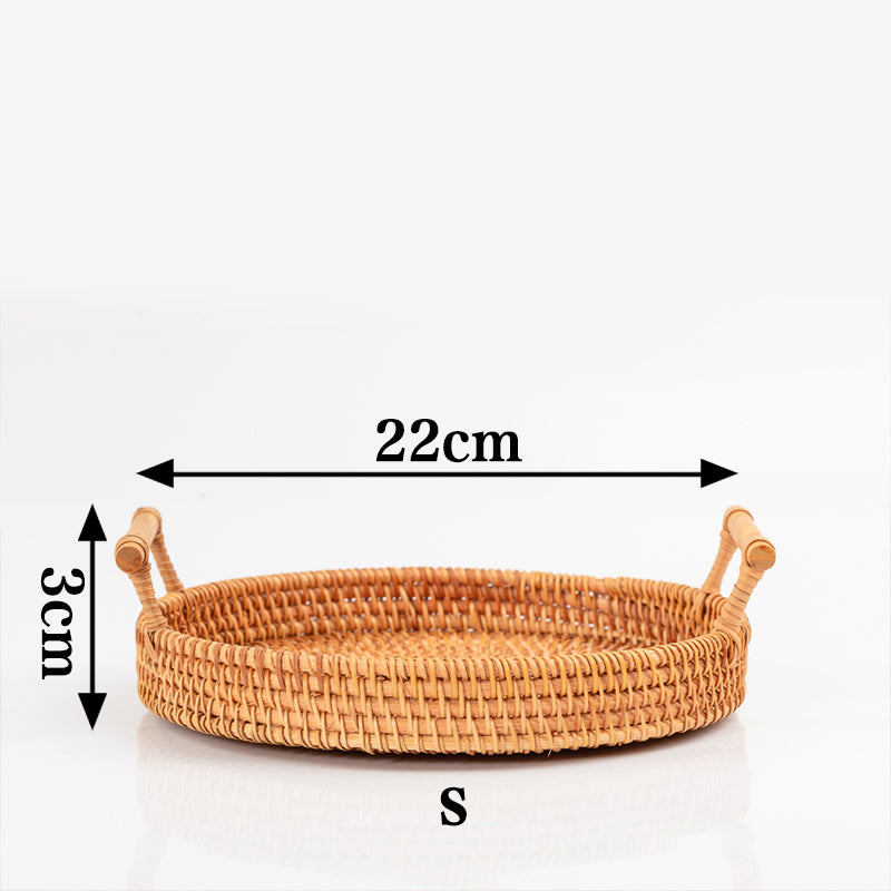 Ownkoti – rundes Tablett aus handgewebtem Rattan mit Griffen