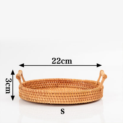 Ownkoti – rundes Tablett aus handgewebtem Rattan mit Griffen