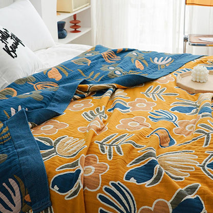Ownkoti Doppelseitige Steppdecke mit böhmischem Blumendruck