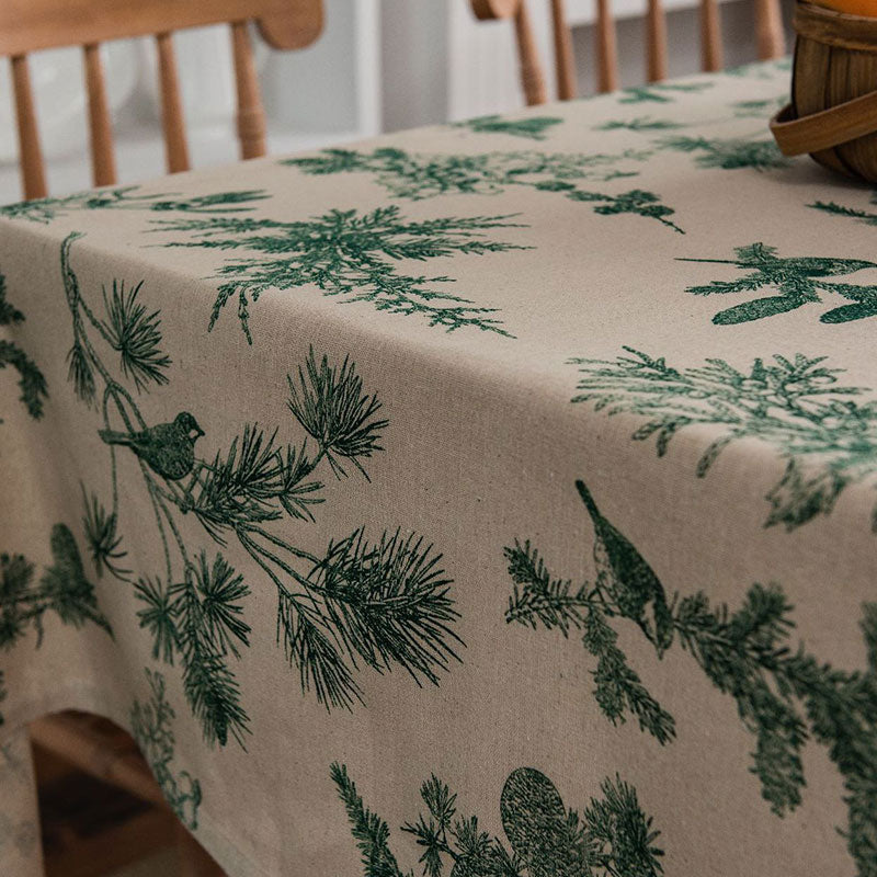 Tischdecke aus Baumwollleinen mit Pine Bird-Motiv