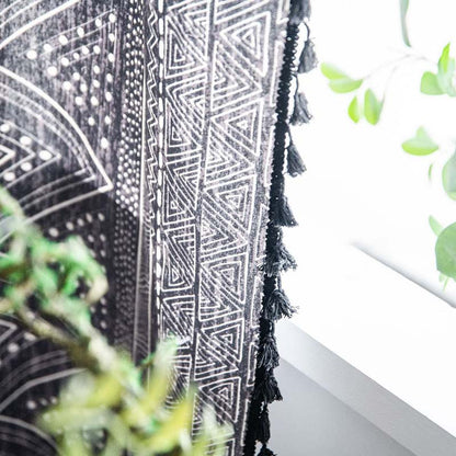 Ownkoti Bohemian-Vorhänge mit geometrischen Mustern, Baumwolle, mit Quasten, Schwarz