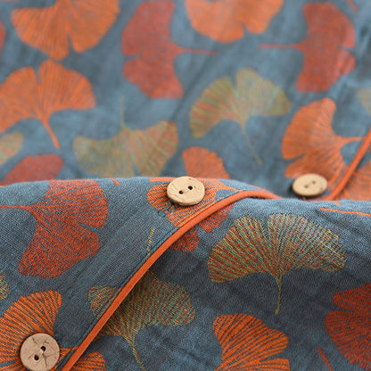 Loungewear-Set aus Baumwolle mit Ginkgoblatt-Knopf - image 3