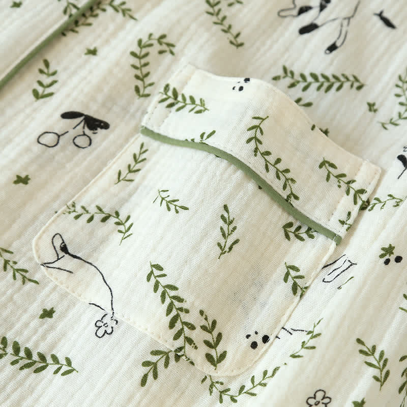 Süßes Pyjama-Set aus Baumwolle mit Katze und Blatt
