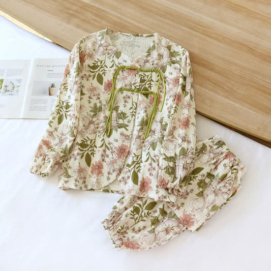 Loungewear-Set aus weicher Baumwolle mit Vintage-Blumenmuster