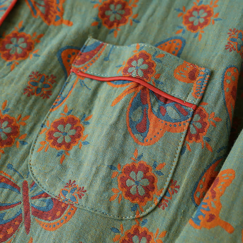 Loungewear-Set aus Baumwolle mit Vintage-Schmetterlingsdruck