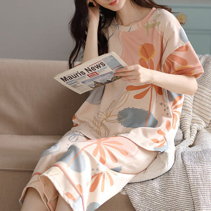 Loungewear-Set aus Baumwolle mit Blumen- und Blattmuster