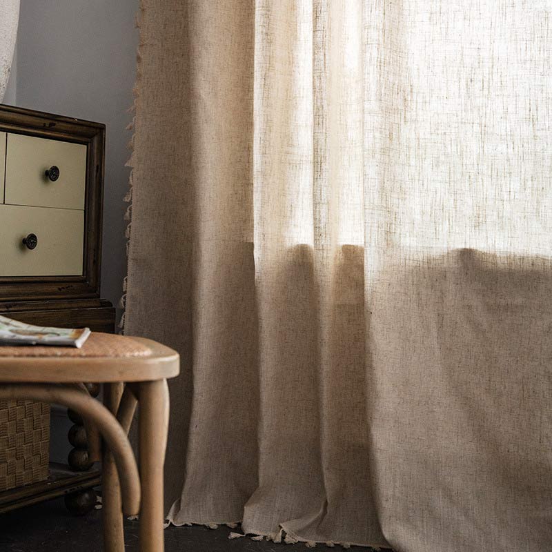 Boho Quaste Beige Lichtfiltervorhang