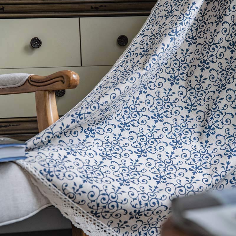 Ownkoti Boho-Vorhang mit blauem Muster, halbverdunkelnd