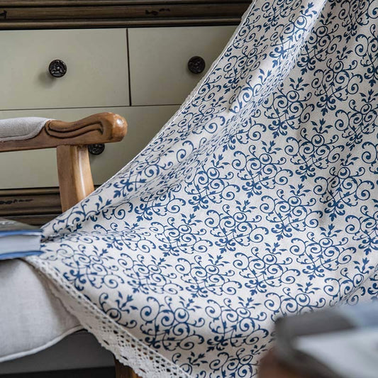Ownkoti Boho-Vorhang mit blauem Muster, halbverdunkelnd