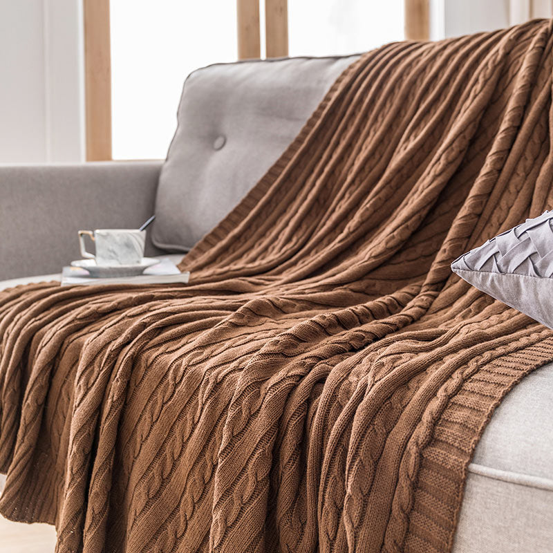 Ownkoti Einfarbige Sofa-Strickdecke aus Baumwolle - Kaffee - 180cm x 200cm - image 18