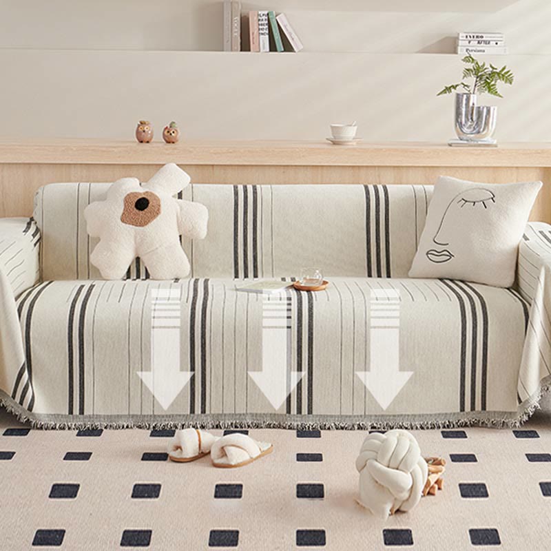 Sofaschoner aus Chenille mit geraden Streifen und Quasten