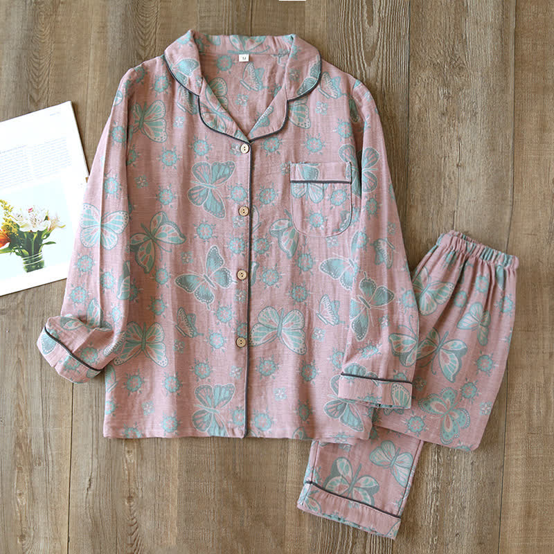 Vintage Loungewear-Set aus Baumwolle mit Schmetterlingsmuster - Rosa - XL - image 8
