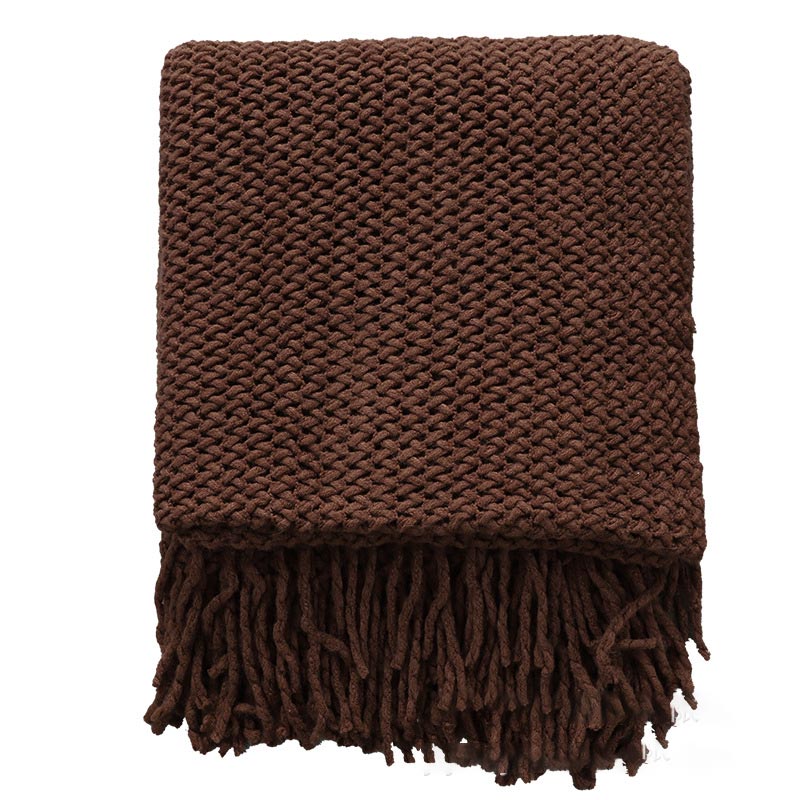 Ownkoti – Schlichte, einfarbige Strickdecke mit Quasten