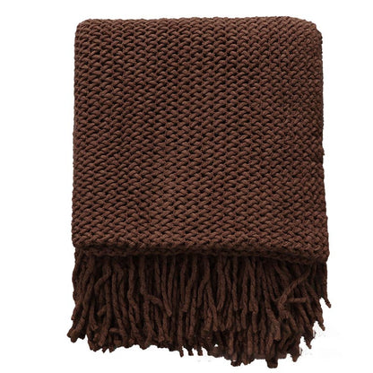 Ownkoti – Schlichte, einfarbige Strickdecke mit Quasten