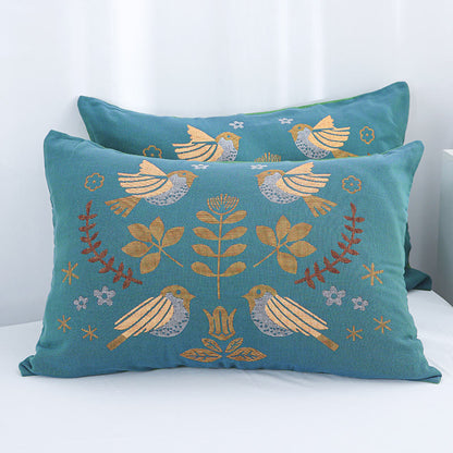 Boho Blumenvogel Baumwollgaze Kissenbezüge (2 Stück)
