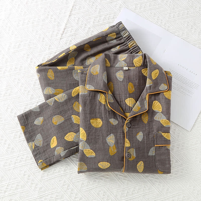 Luxuriöses Pyjama-Set aus Muschelbaumwolle mit Revers