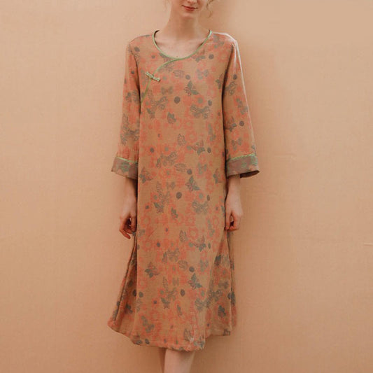 Nachthemd aus Baumwolle mit Schmetterlings-Jacquard-Froschknopf